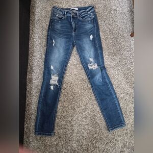 Flying Monkey Dark Blue Distressed High Waisted Skinny Jeans